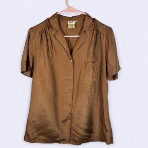 100% Silk Bronze Button-Front Blouse Size 10